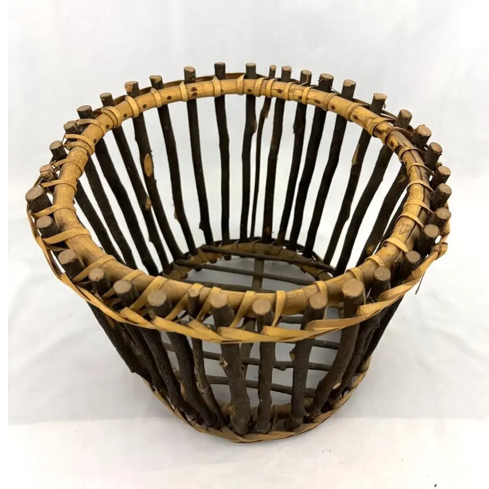 VTG Primitive Pine Tree Branch Gathering Basket Rustic‎ Wooden Bowl 11.5